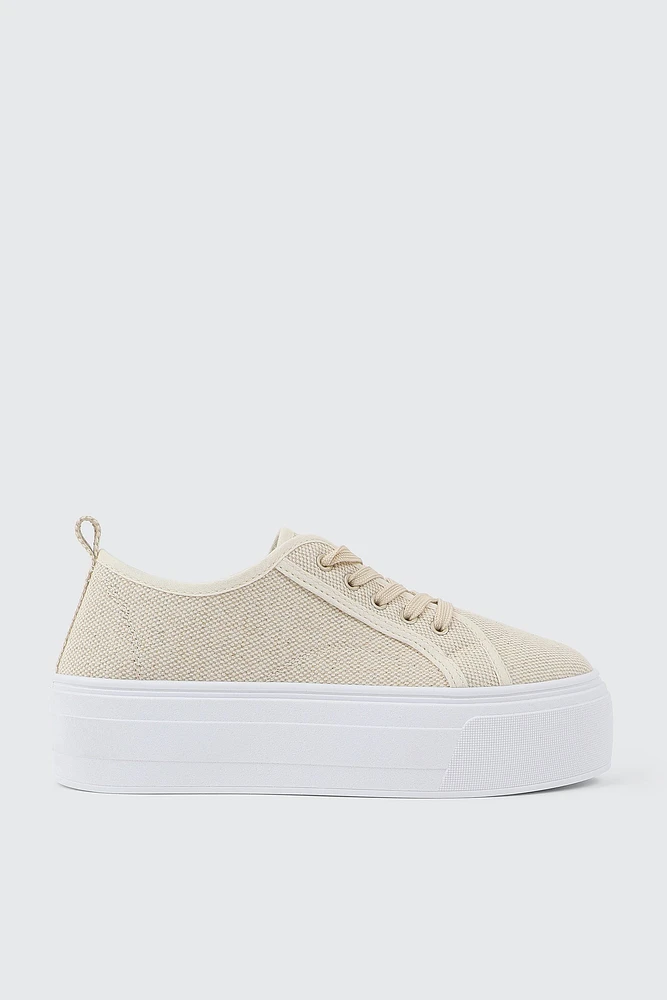 Ardene Canvas Platform Sneakers in Beige | Size | Eco-Conscious