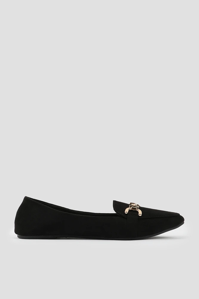 Ardene Pointy Loafers with Horsebit Detail in Black | Size | Polyester/Faux Suede | Eco-Conscious