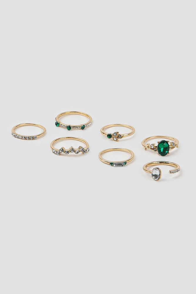 Ardene 8-Pack Rings with Emerald Stones in Gold | Size