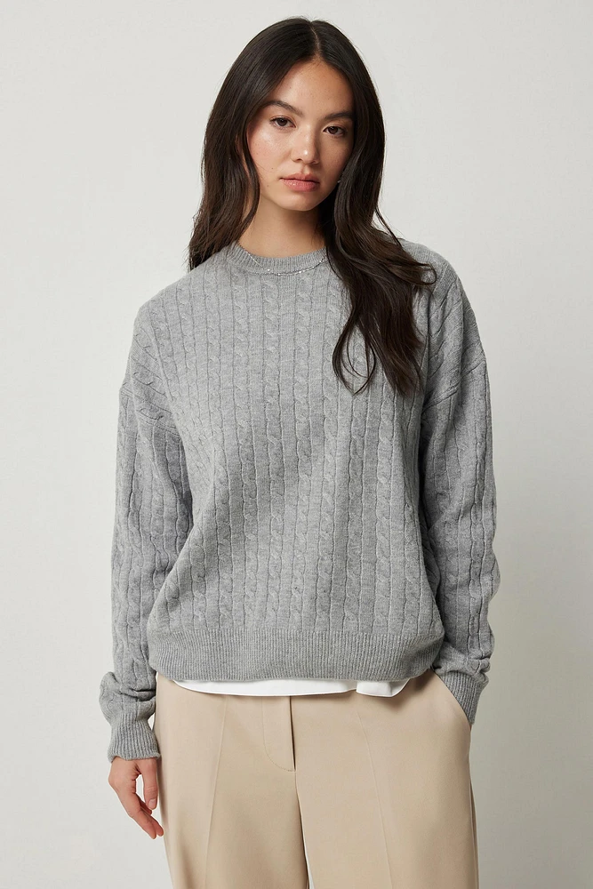 Ardene Long Cable Knit Sweater in Grey | Size | Polyester/Nylon