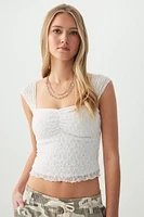 Ardene Ruched Lace Top in White | Size | Polyester/Elastane/Polyamide