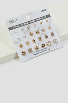 Ardene 12-Pack Assorted Stud Earrings in Gold | Stainless Steel