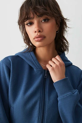 Ardene MADESOFT Fleece Zip Up Hoodie in Blue Current | Size | Polyester/Cotton