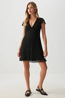 Ardene Velvet Trim Lace Mini Dress in Black | Size | Polyester/Spandex