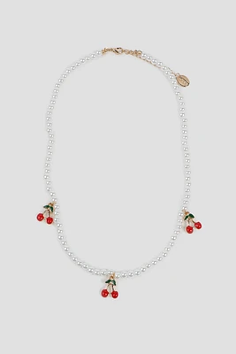 Ardene Pearl Necklace with Cherry Pendants