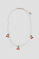 Ardene Pearl Necklace with Cherry Pendants