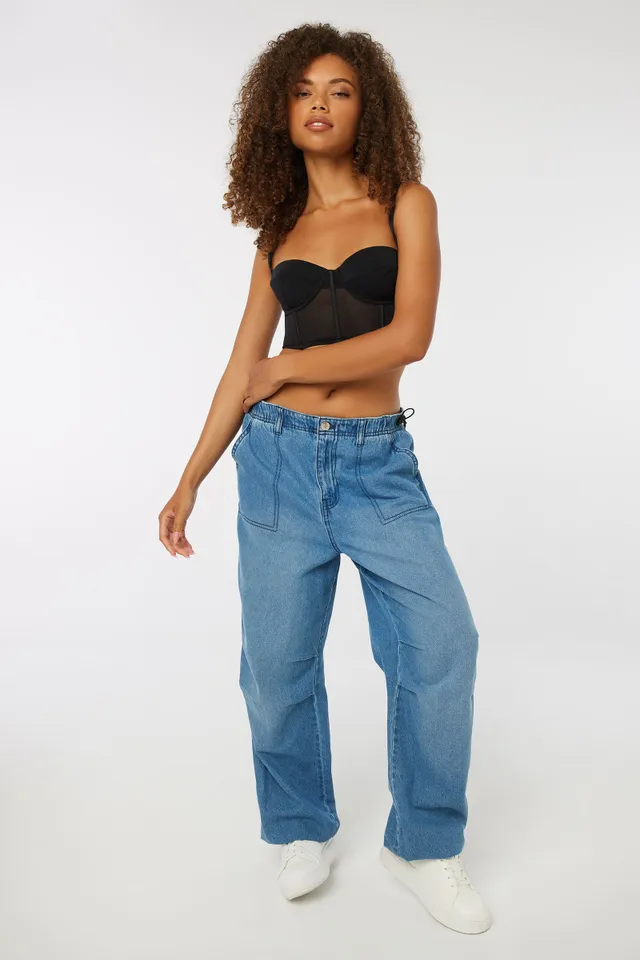 Ardene Low Rise Denim Parachute Pants in Light Blue, Size, 100% Cotton