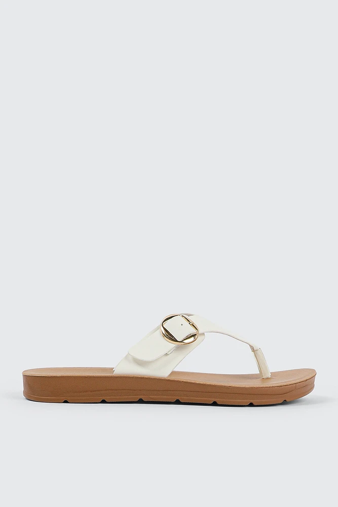 Ardene Flat Sandals with Chunky Buckle in | Size | Faux Leather | Eco-Conscious