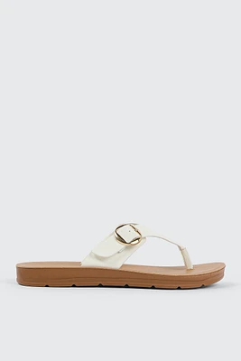 Ardene Flat Sandals with Chunky Buckle in | Size | Faux Leather | Eco-Conscious