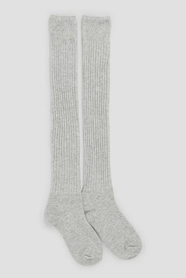 Ardene Ribbed Over-the-Knee Socks in Grey | Polyester/Spandex