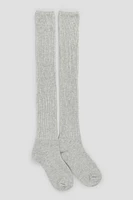 Ardene Ribbed Over-the-Knee Socks in Grey | Polyester/Spandex