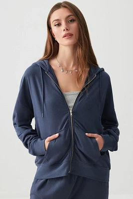 Ardene Back Print Zip Up Hoodie in Dark Blue | Size | Polyester/Cotton | Fleece-Lined