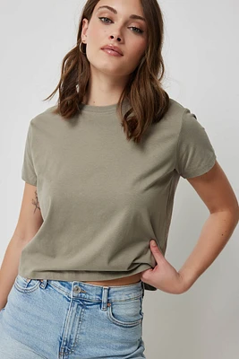 Ardene Basic Organic Cotton Short T-Shirt in Khaki | Size | Cotton/Elastane | Eco-Conscious