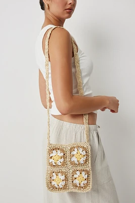 Ardene Daisy Straw Crossbody Bag in Beige | Polyester