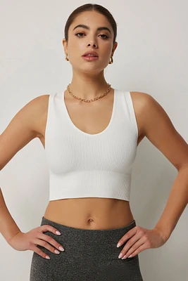 Ardene Basic Ultra Crop V-Neck Seamless Tank in | Size | Nylon/Elastane | Eco-Conscious