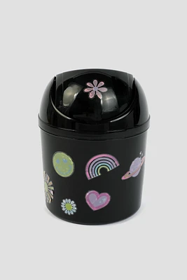 Ardene Mini Desktop Trash Can with Stickers in Black