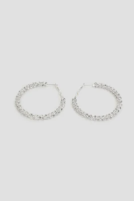 Ardene MM Rhinestone Hoop Earrings in Silver | Stainless Steel