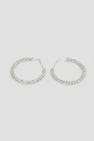 Ardene MM Rhinestone Hoop Earrings in Silver | Stainless Steel