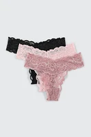 Ardene 3-Pack Lace Thong Panties in Light Pink | Size | Nylon/Elastane