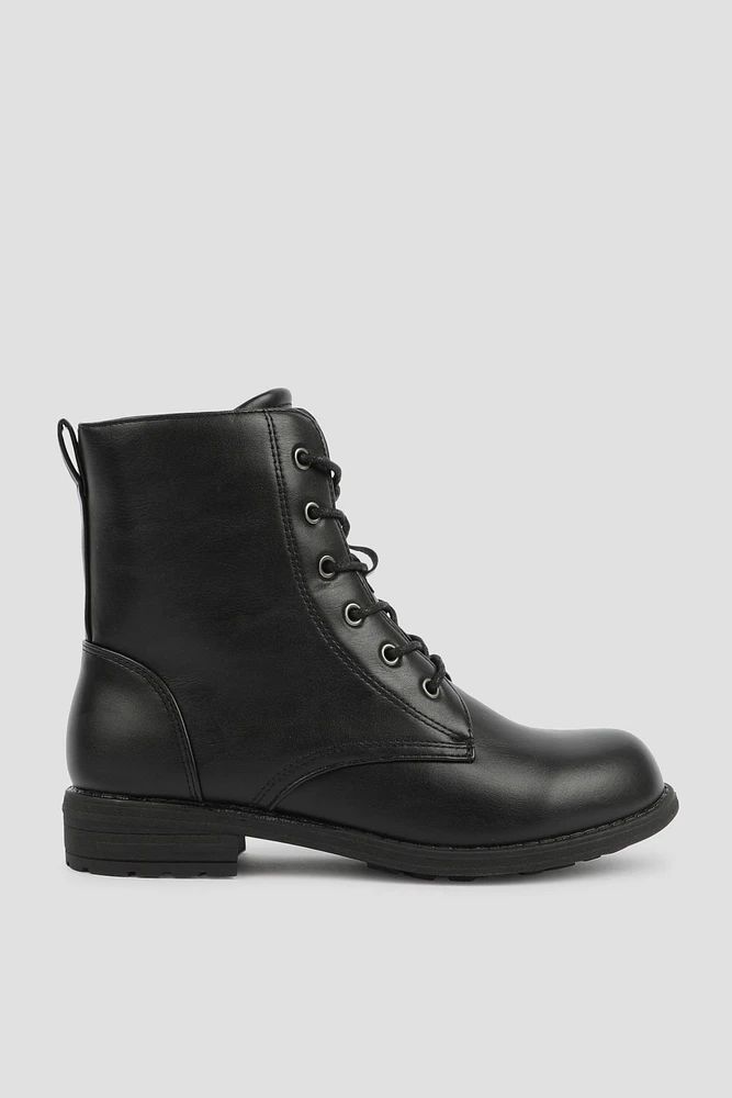 Ardene Lace Up Combat Boots in Black | Size | Faux Leather | Eco-Conscious