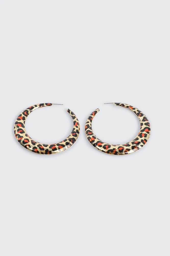 Ardene Leopard Hoop Earrings in Gold | Stainless Steel