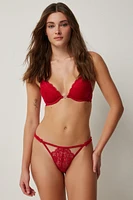 Ardene Lace Cheeky Panty Panty with Heart detail in Red | Size | Nylon/Elastane