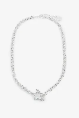 Ardene Pave Star Chain Necklace in Silver