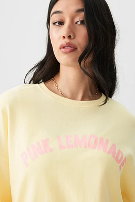 Ardene Summer Graphic French Terry Sweatshirt in Light Yellow | Size | Polyester/Cotton | Eco-Conscious
