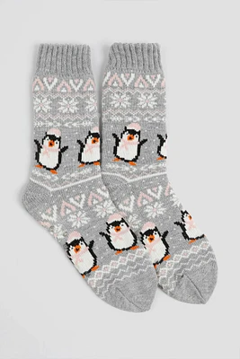 Ardene Festive Animal Slipper Socks in Grey | Polyester