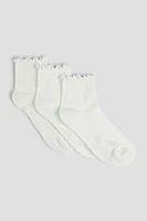 Ardene 3-Pack Ruffled Edge Demi Crew Socks in White | Polyester/Spandex