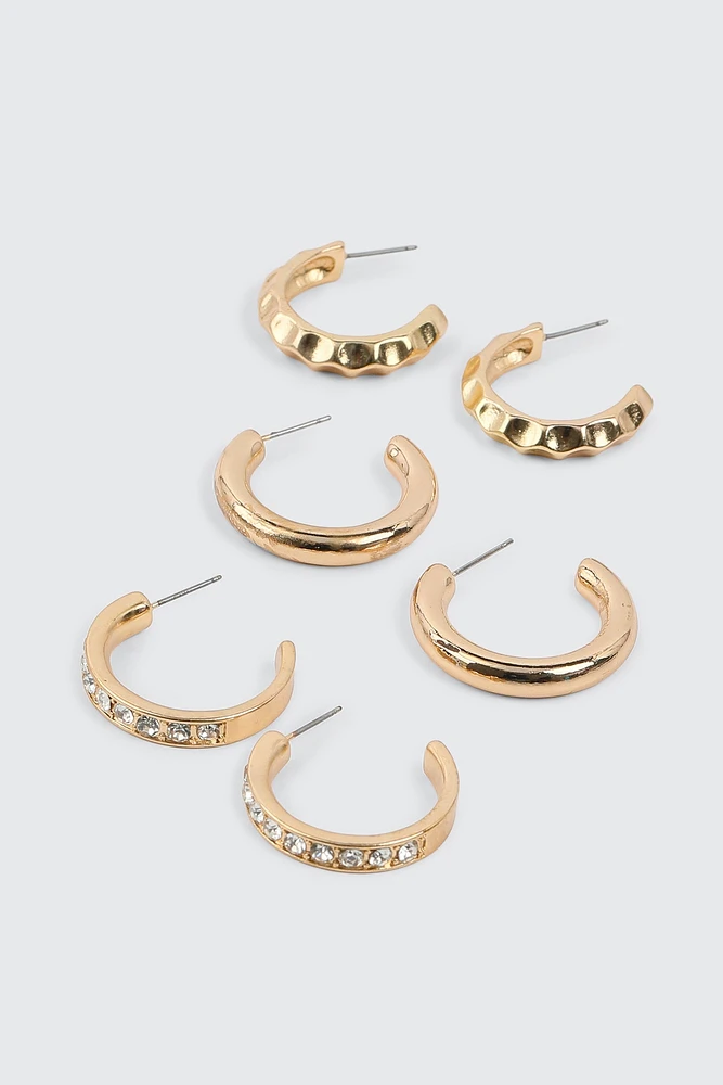 Ardene -Pack Assorted Hoop Earrings in Gold | Stainless Steel