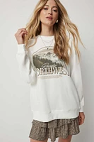 Ardene Destination Raglan Sweatshirt in White | Size | Polyester/Cotton | Fleece-Lined