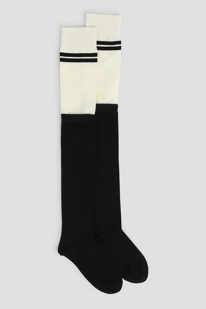 Ardene Over-the-Knee Socks with Accent strips | Polyester/Spandex