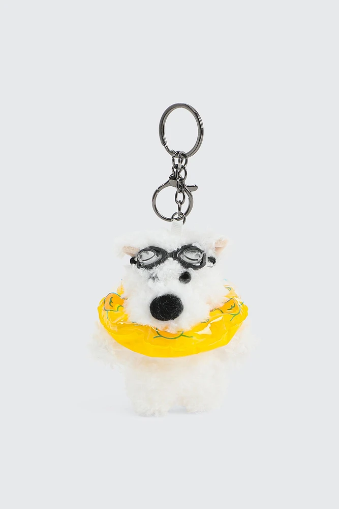 Ardene Plush Swimming Dog Keychain in White