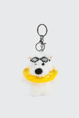 Ardene Plush Swimming Dog Keychain in White