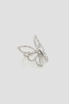 Ardene Embellished Butterfly Ring in Silver | Size
