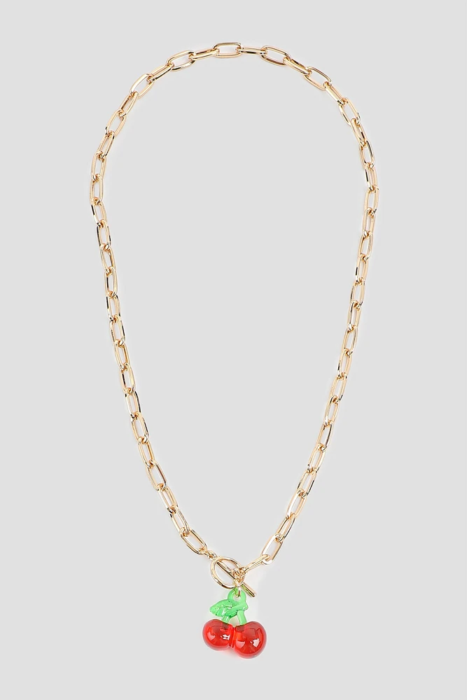 Ardene Chain Necklace with Cherry Pendant in Gold