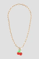 Ardene Chain Necklace with Cherry Pendant in Gold