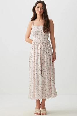 Ardene Smocked Bodice Midi Dress in Beige | Size | Polyester/Spandex