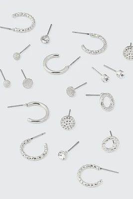 Ardene 9-Pack Hoop and Stud Earrings in Silver | Stainless Steel | Eco-Conscious