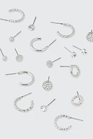 Ardene 9-Pack Hoop and Stud Earrings in Silver | Stainless Steel | Eco-Conscious