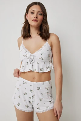 Ardene PJ Set with Lace Trim in White | Size | Polyester/Spandex | Eco-Conscious