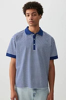 Ardene Man Striped Boxy Polo Shirt For Men in Medium Blue | Size | 100% Cotton