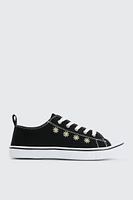 Ardene Daisy Embroidered Low Top Sneakers in Black | Size | Eco-Conscious