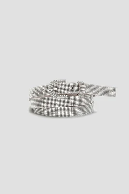 Ardene Rhinestone Belt in Silver | Size