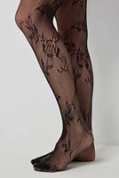 Ardene Floral & Butterfly Fishnet Tights in Black | Elastane/Polyamide