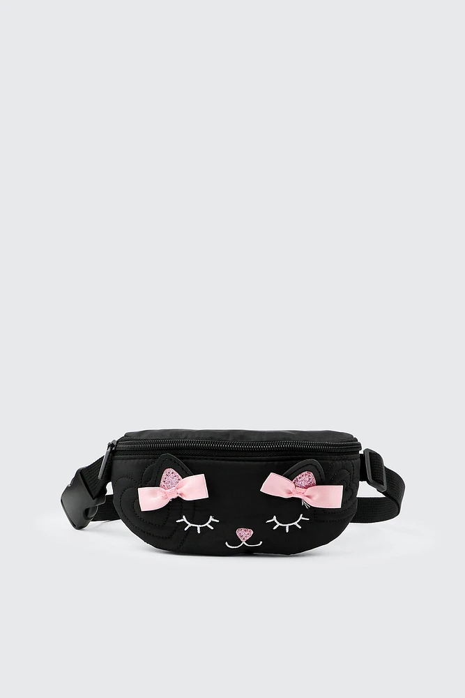 Ardene Kids Cat Fanny Pack in Black | 100% Recycled Polyester | Eco-Conscious