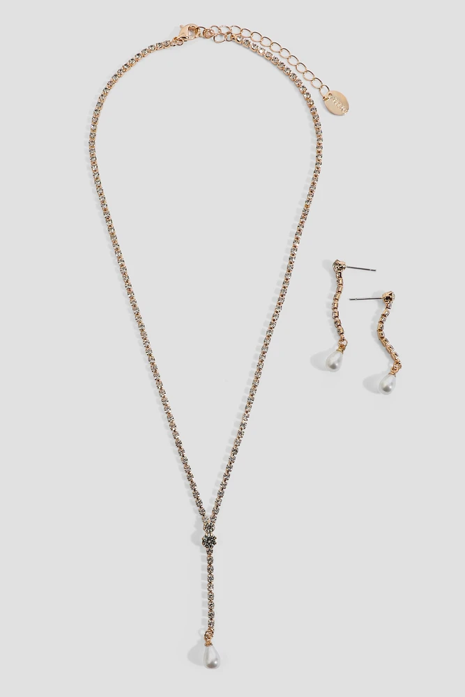 Ardene Y Shape Necklace and Earrings Set in Gold | Stainless Steel