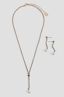 Ardene Y Shape Necklace and Earrings Set in Gold | Stainless Steel