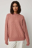 Ardene Long Cable Knit Sweater in Blush | Size | Polyester | Eco-Conscious